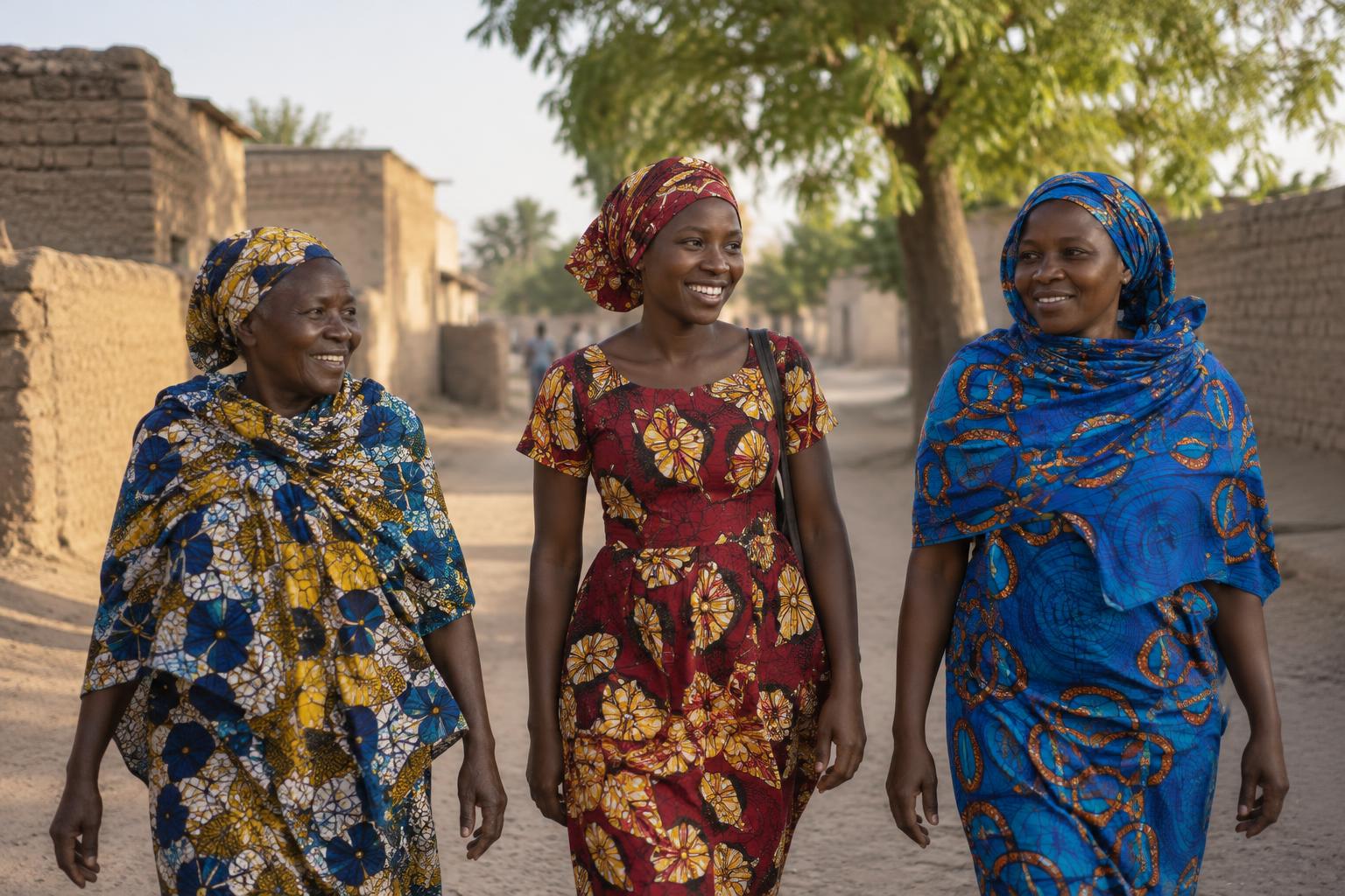 Femmes et filles marchant ensemble dans un quartier de N’Djamena